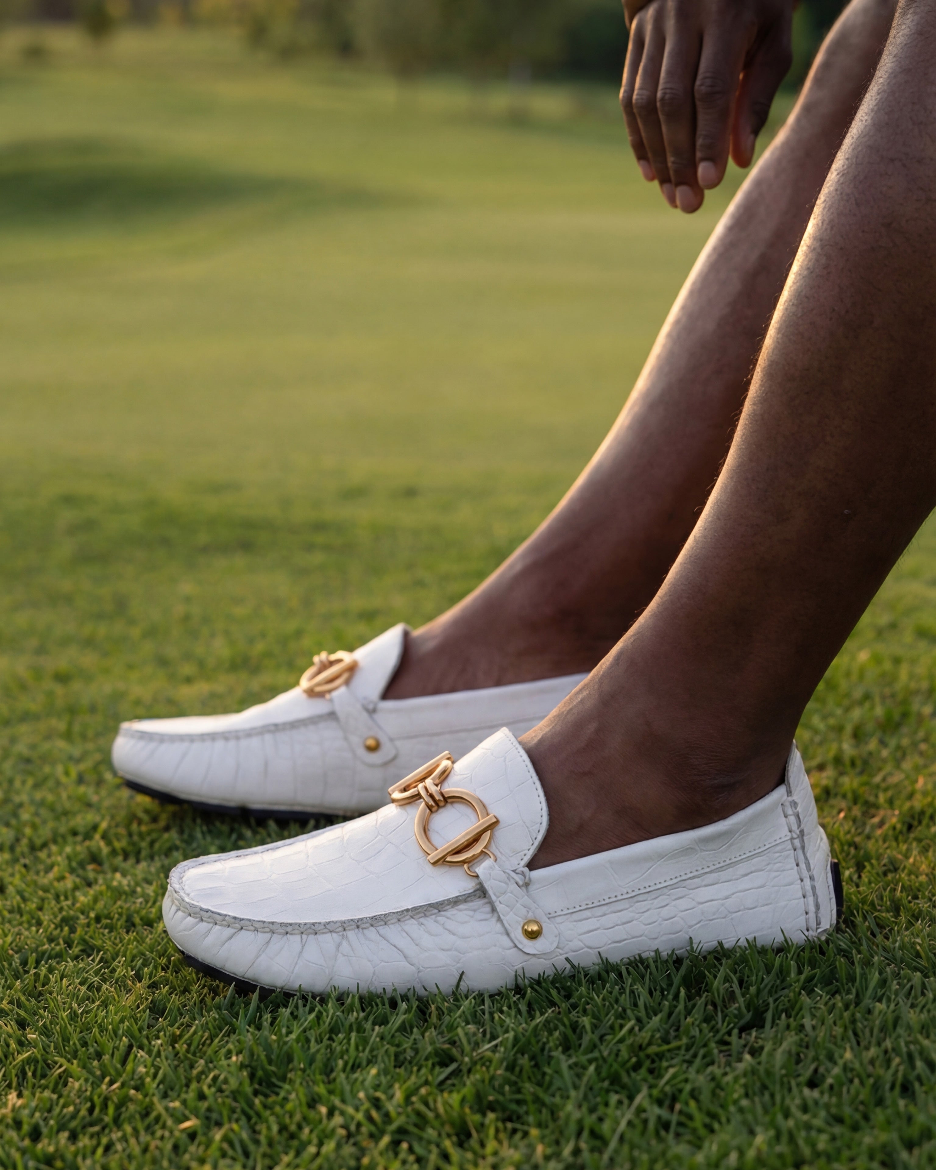 The Pisa White Leather Bit Drive Loafer Shoe For Sale