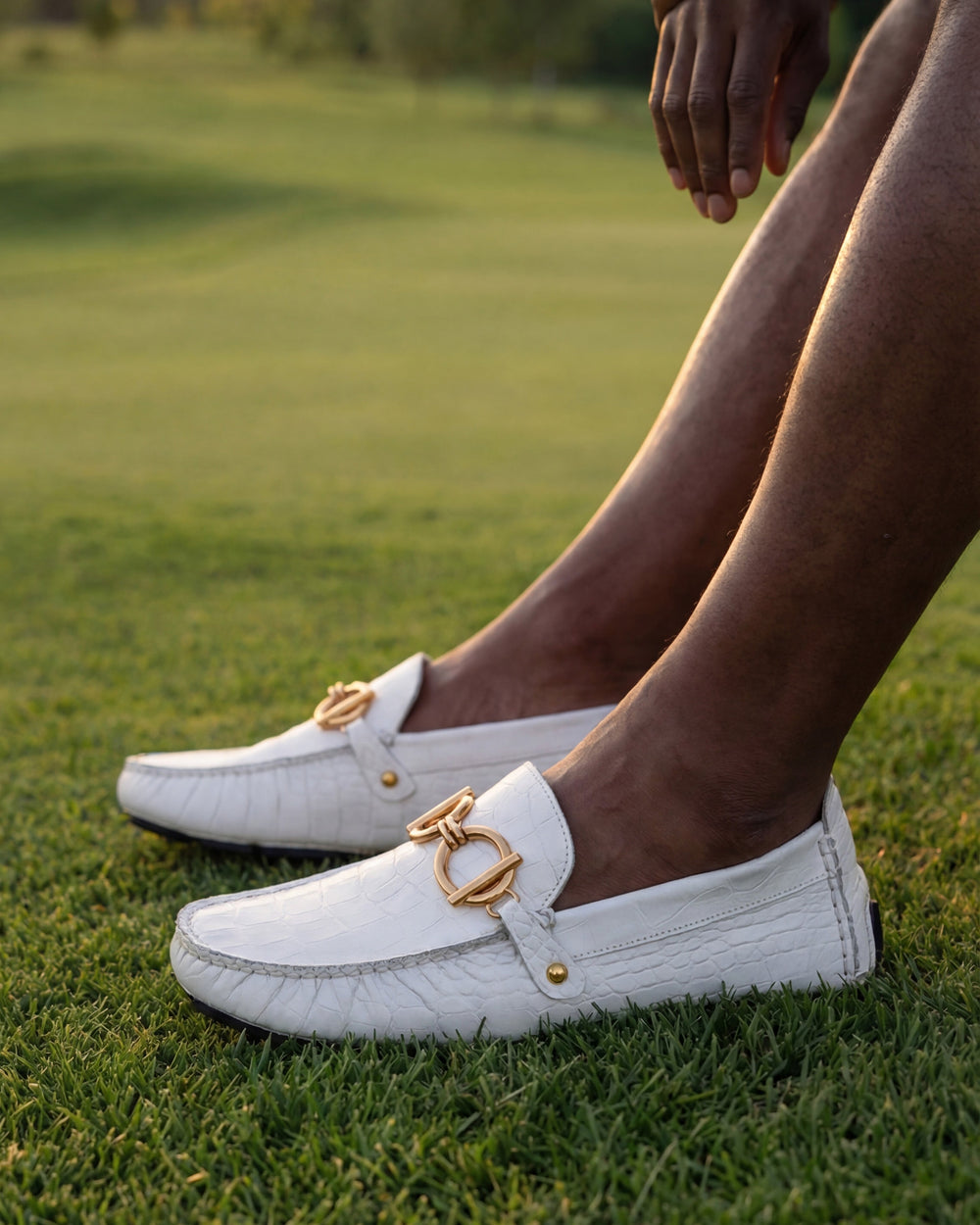 The Pisa White Leather Bit Drive Loafer Shoe For Sale