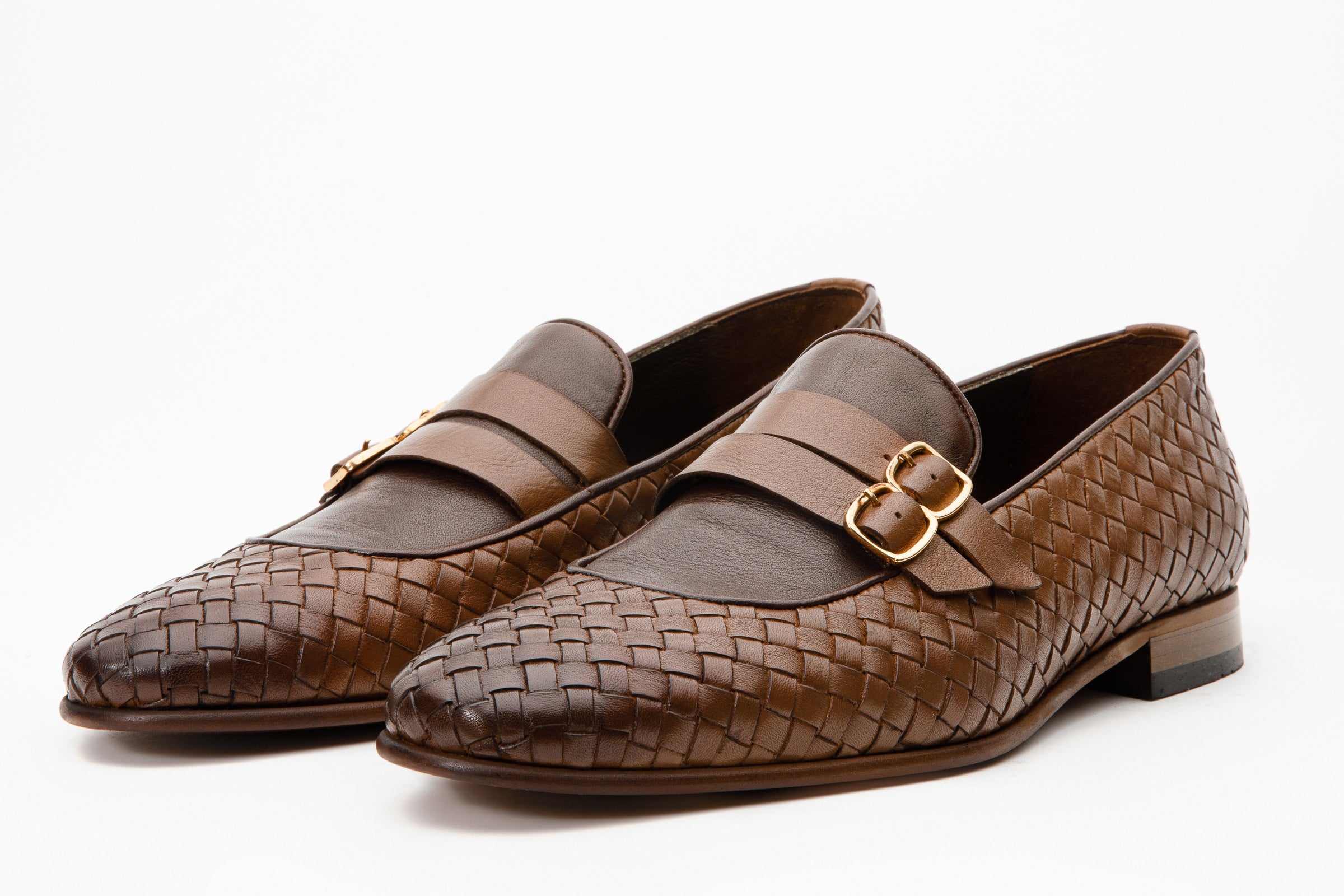 The Vatra Tan Woven Double Monk Strap Shoe Fine Craftsmanship
