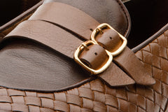 The Vatra Tan Woven Double Monk Strap Shoe Fine Craftsmanship