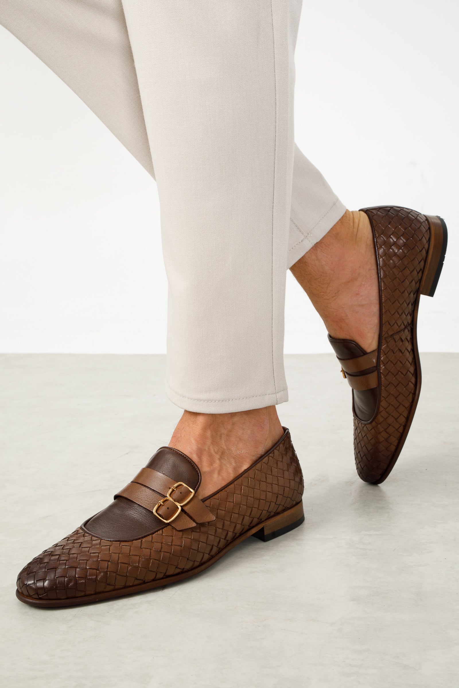 The Vatra Tan Woven Double Monk Strap Shoe Fine Craftsmanship