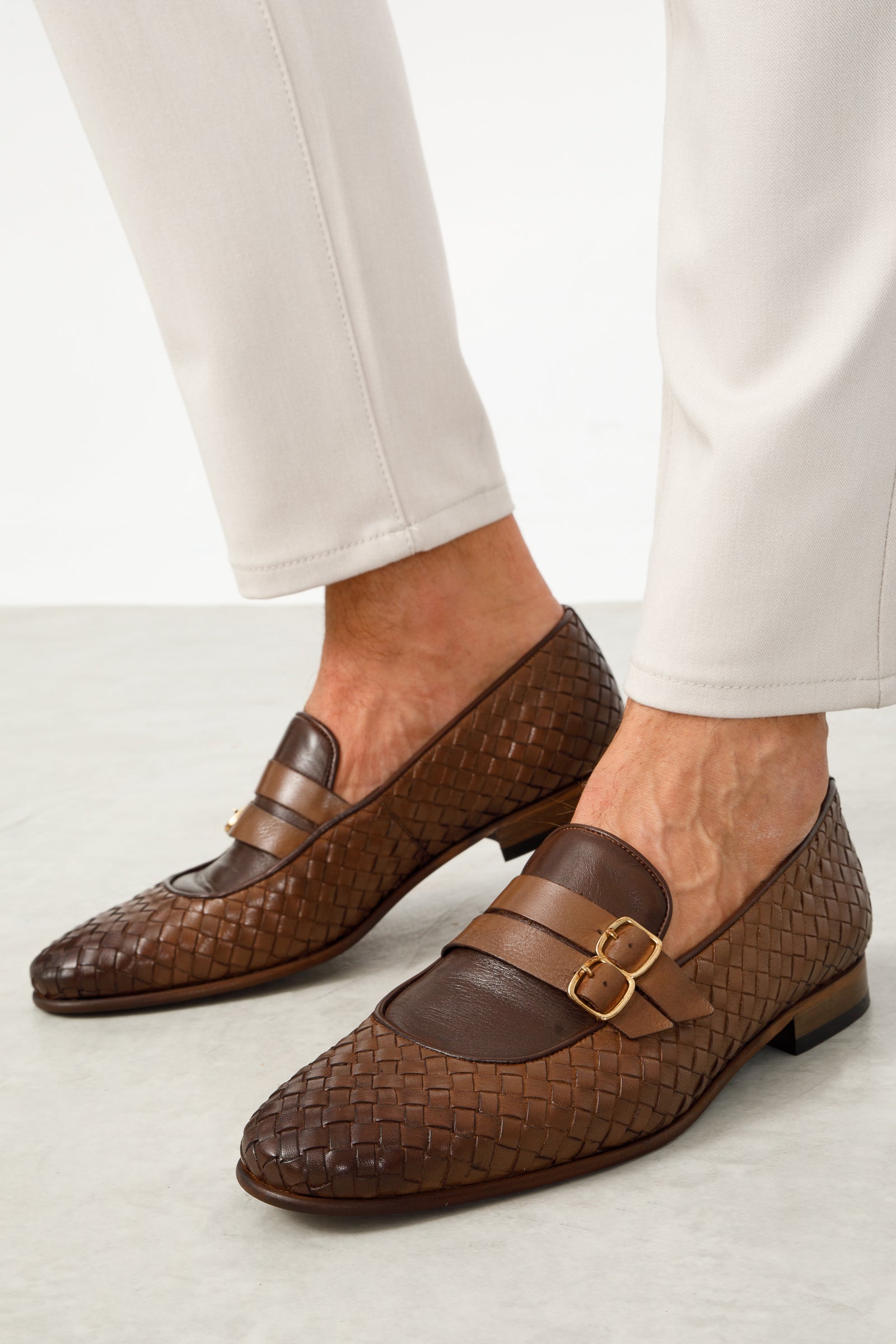 The Vatra Tan Woven Double Monk Strap Shoe Fine Craftsmanship
