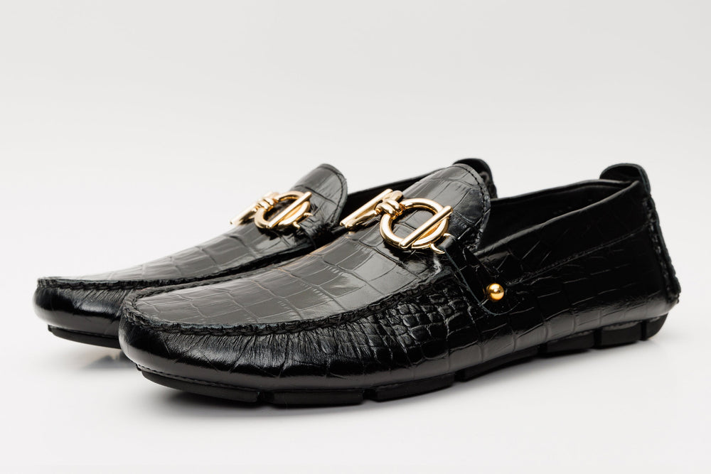 The Pisa Black Leather Bit Drive Loafer Shoe Exclusive Style