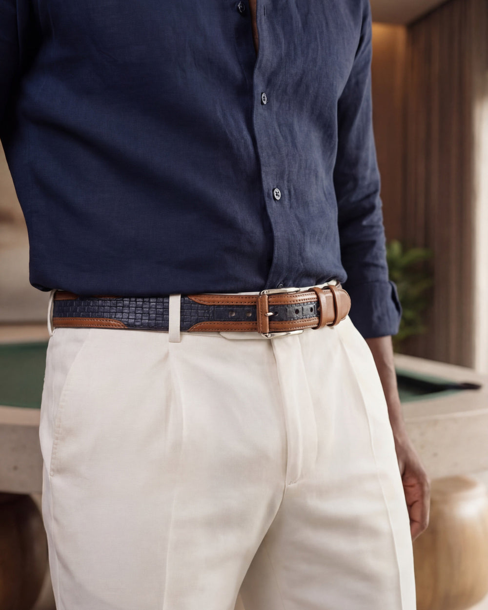 The Istanbul Tan Navy Blue Leather Tassel Loafer Shoe On Sale