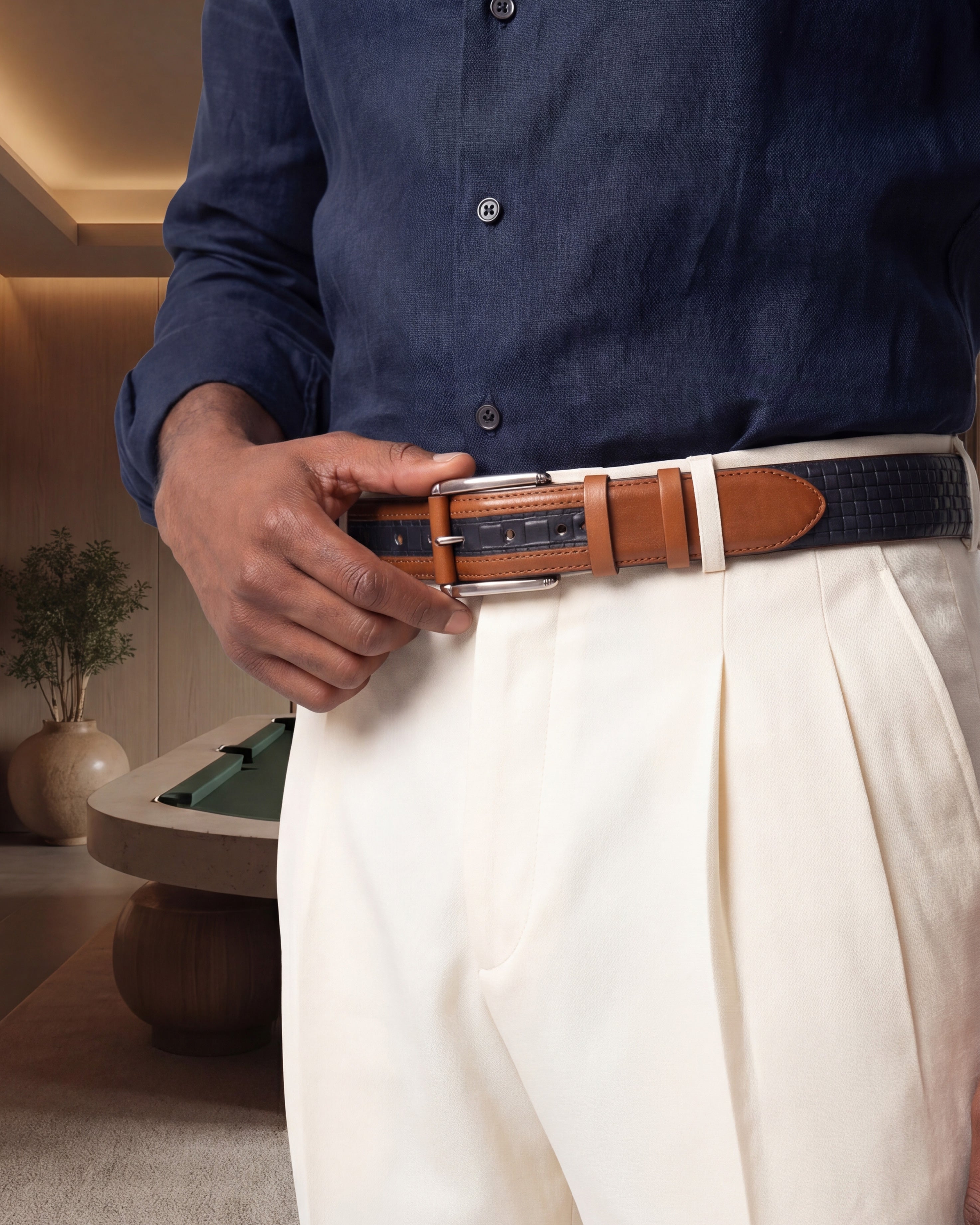 The Istanbul Tan Navy Blue Leather Tassel Loafer Shoe On Sale