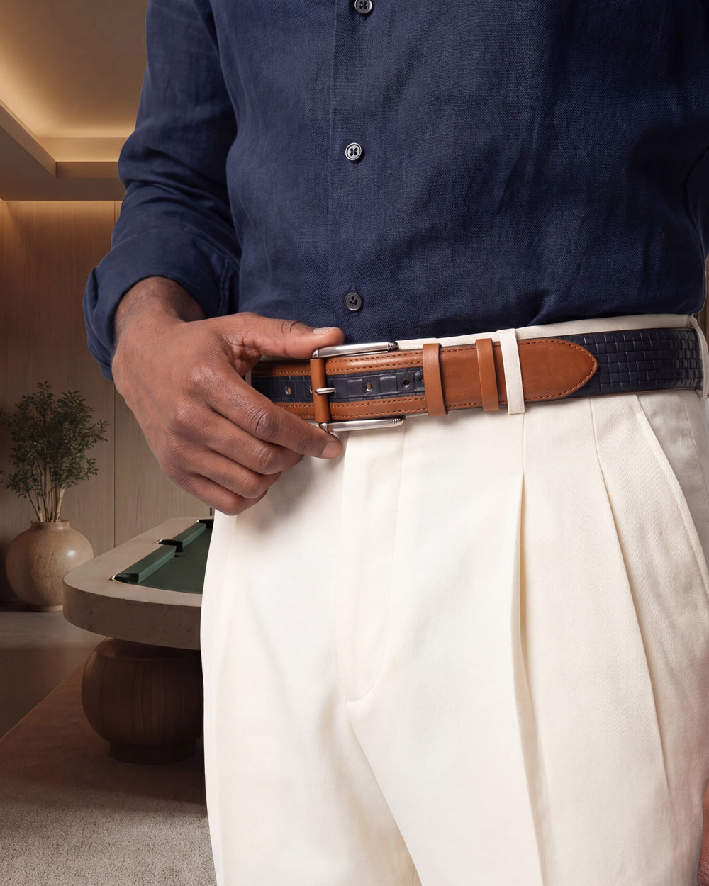 The Istanbul Tan Navy Blue Leather Tassel Loafer Shoe On Sale