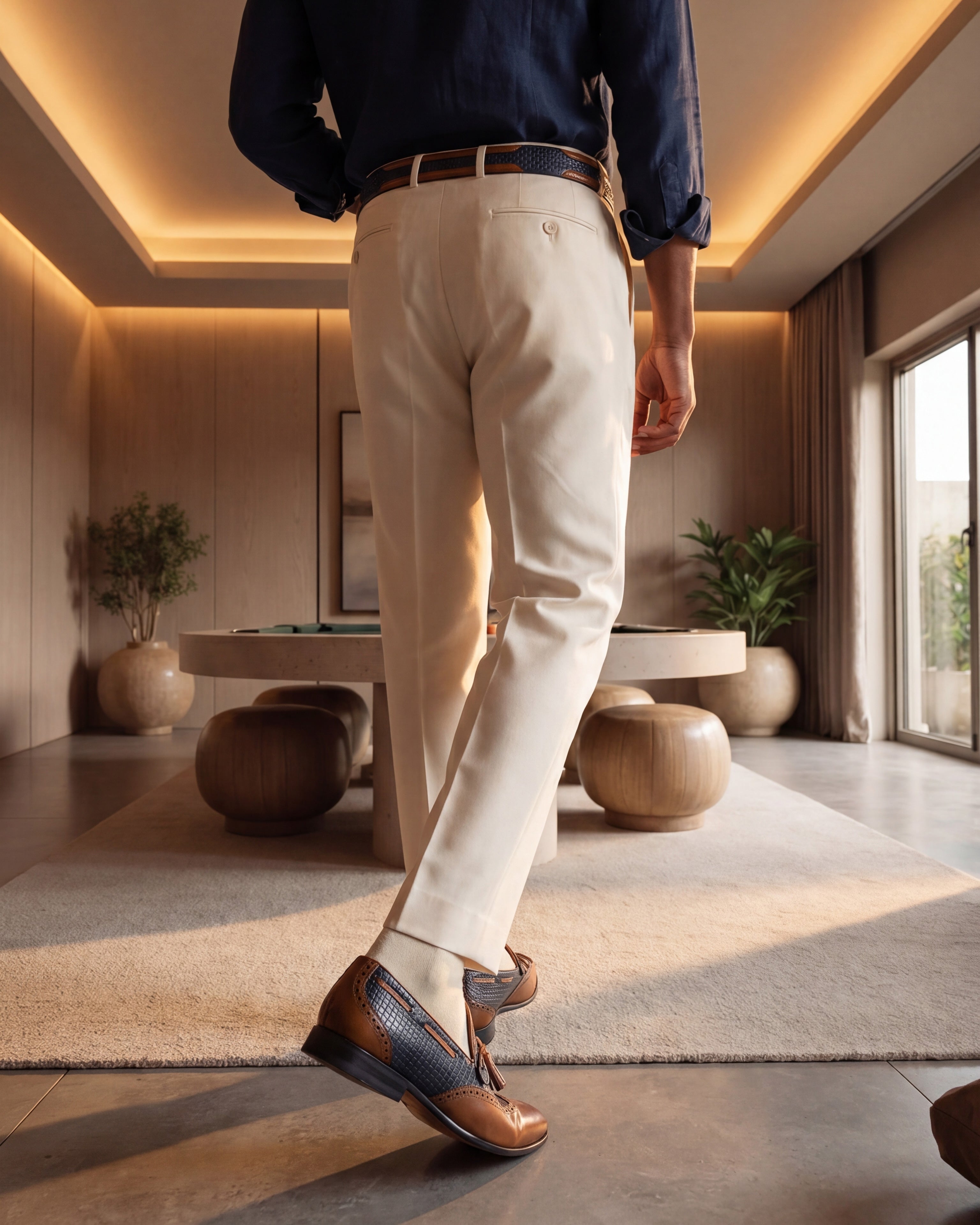 The Istanbul Tan Navy Blue Leather Tassel Loafer Shoe On Sale