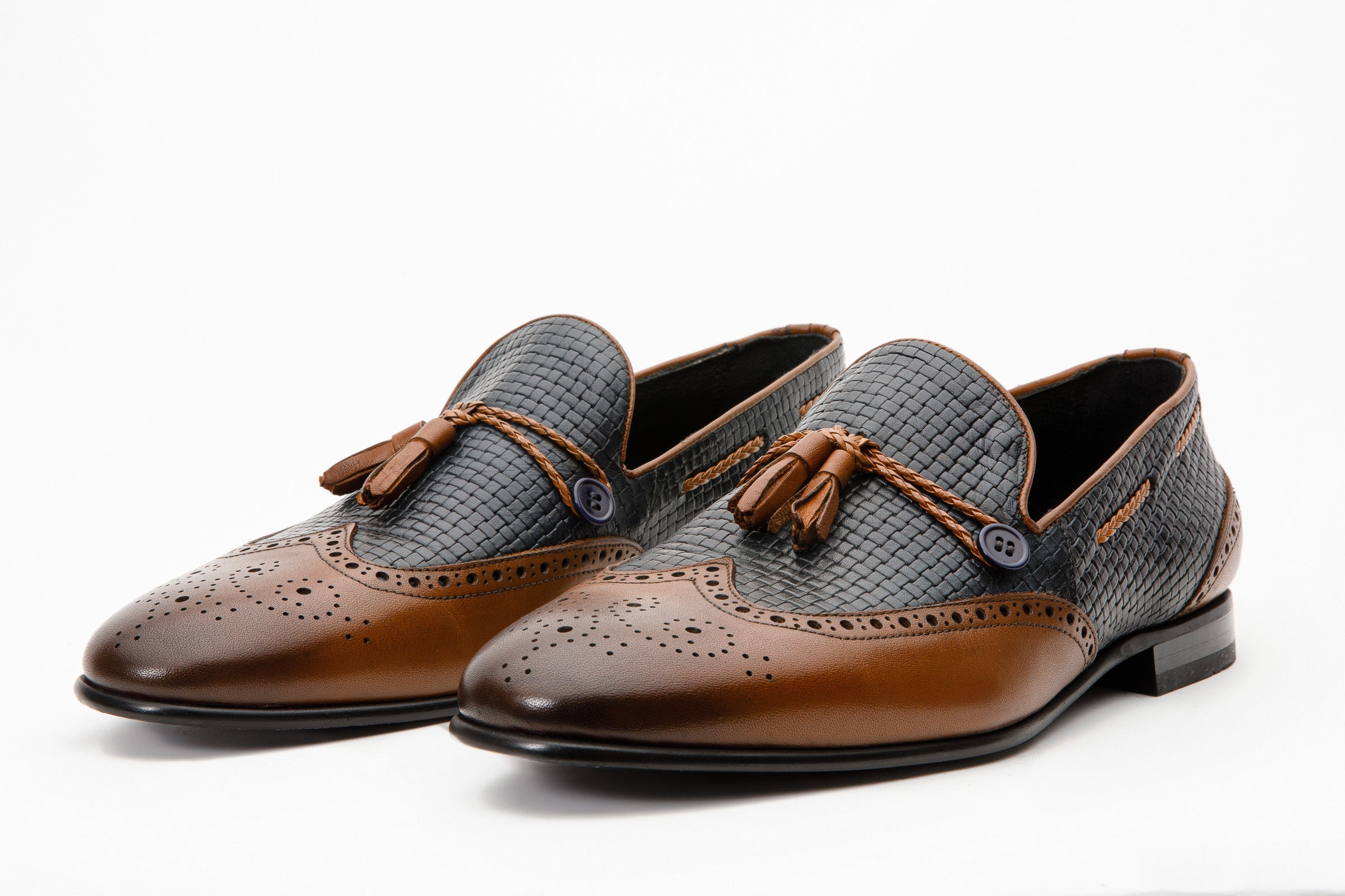The Istanbul Tan Navy Blue Leather Tassel Loafer Shoe On Sale