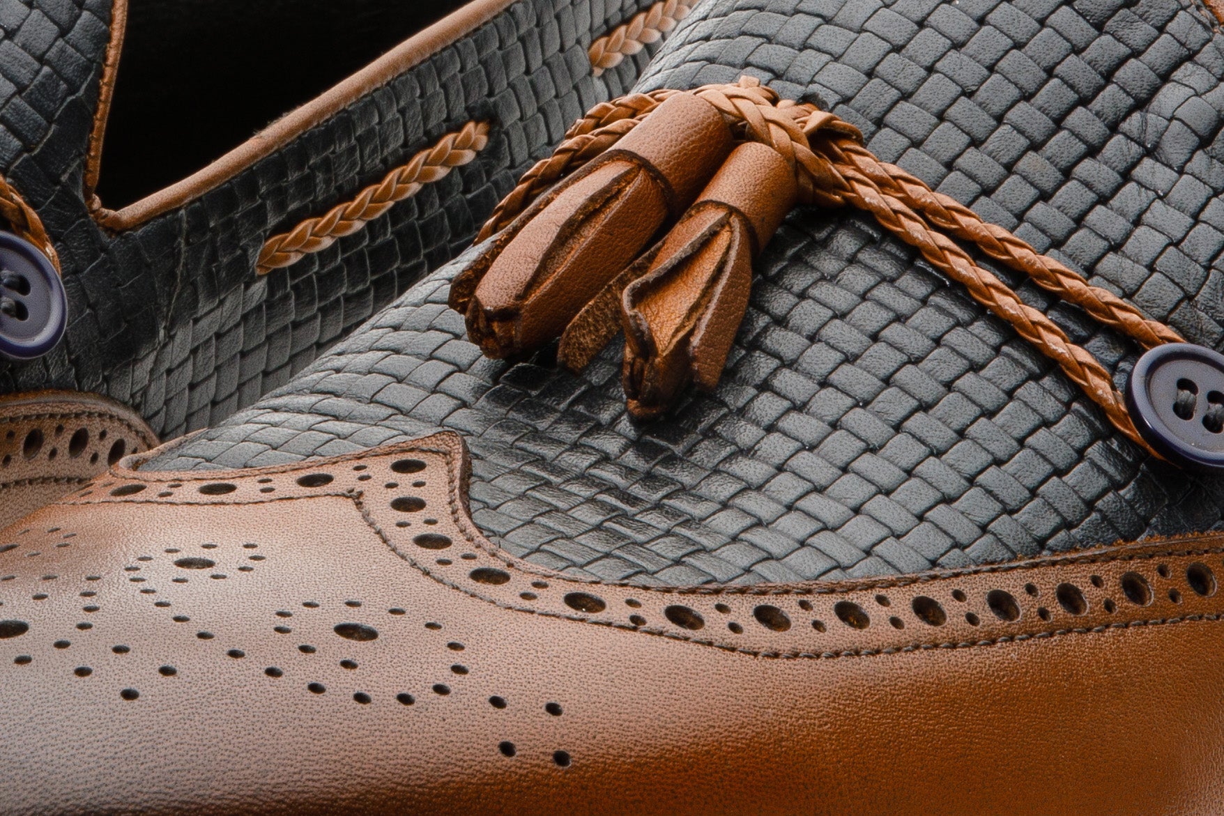 The Istanbul Tan Navy Blue Leather Tassel Loafer Shoe On Sale