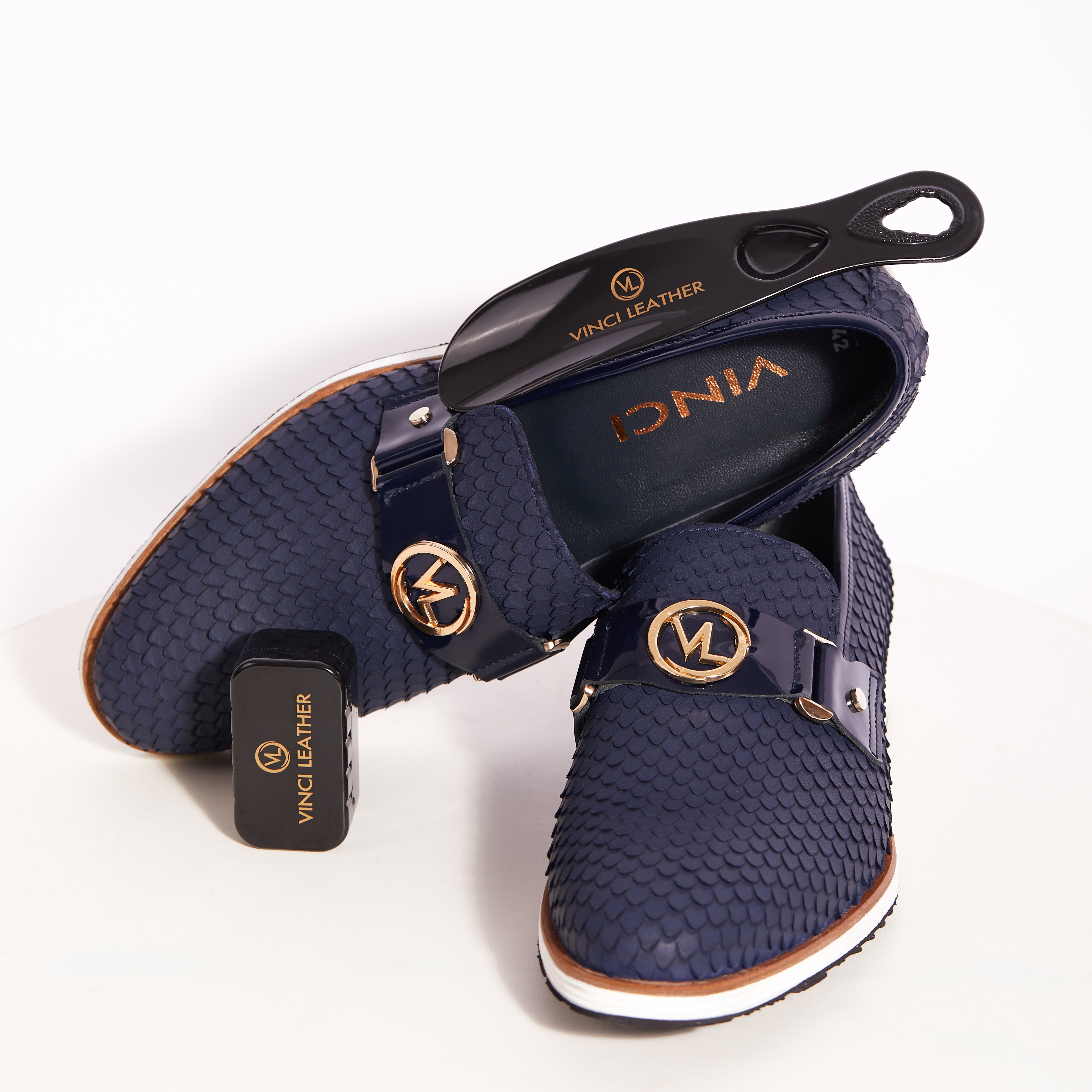 The Legacy Navy Blue Leather Casual Loafer Shoe For Sale