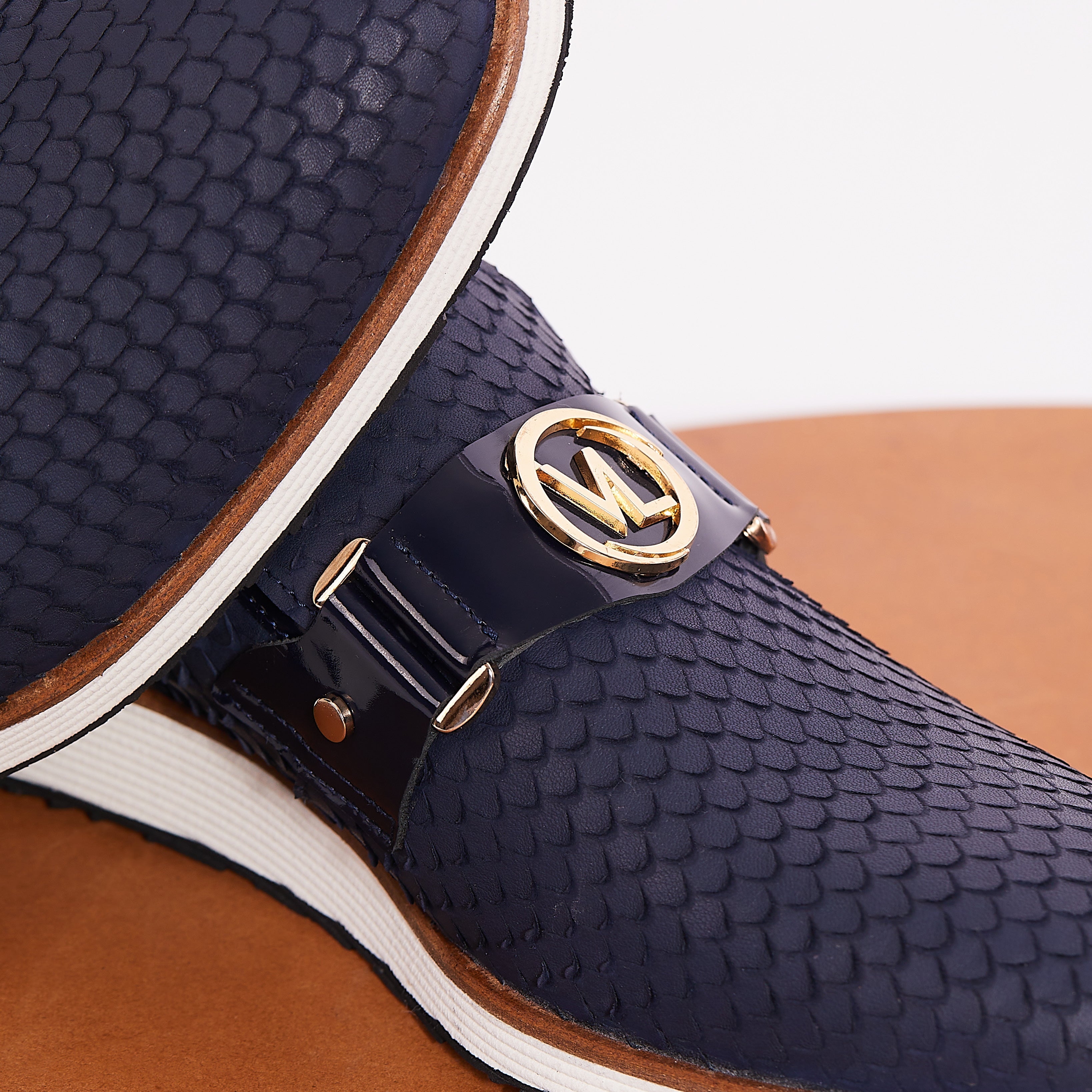 The Legacy Navy Blue Leather Casual Loafer Shoe For Sale