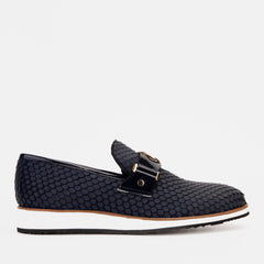 The Legacy Navy Blue Leather Casual Loafer Shoe For Sale