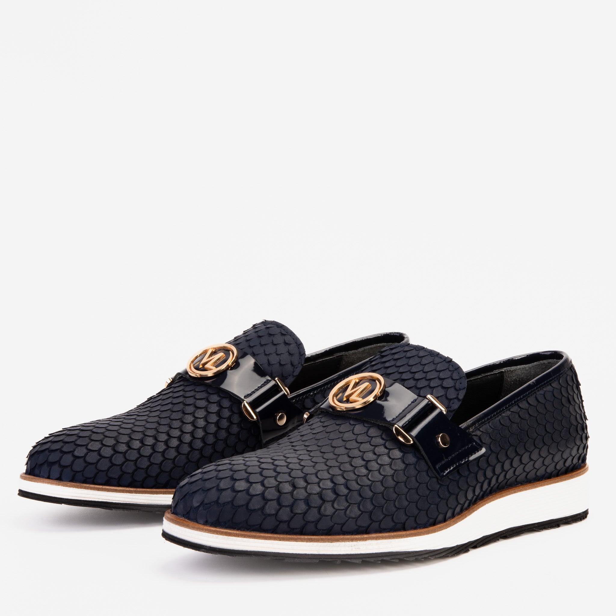 The Legacy Navy Blue Leather Casual Loafer Shoe For Sale