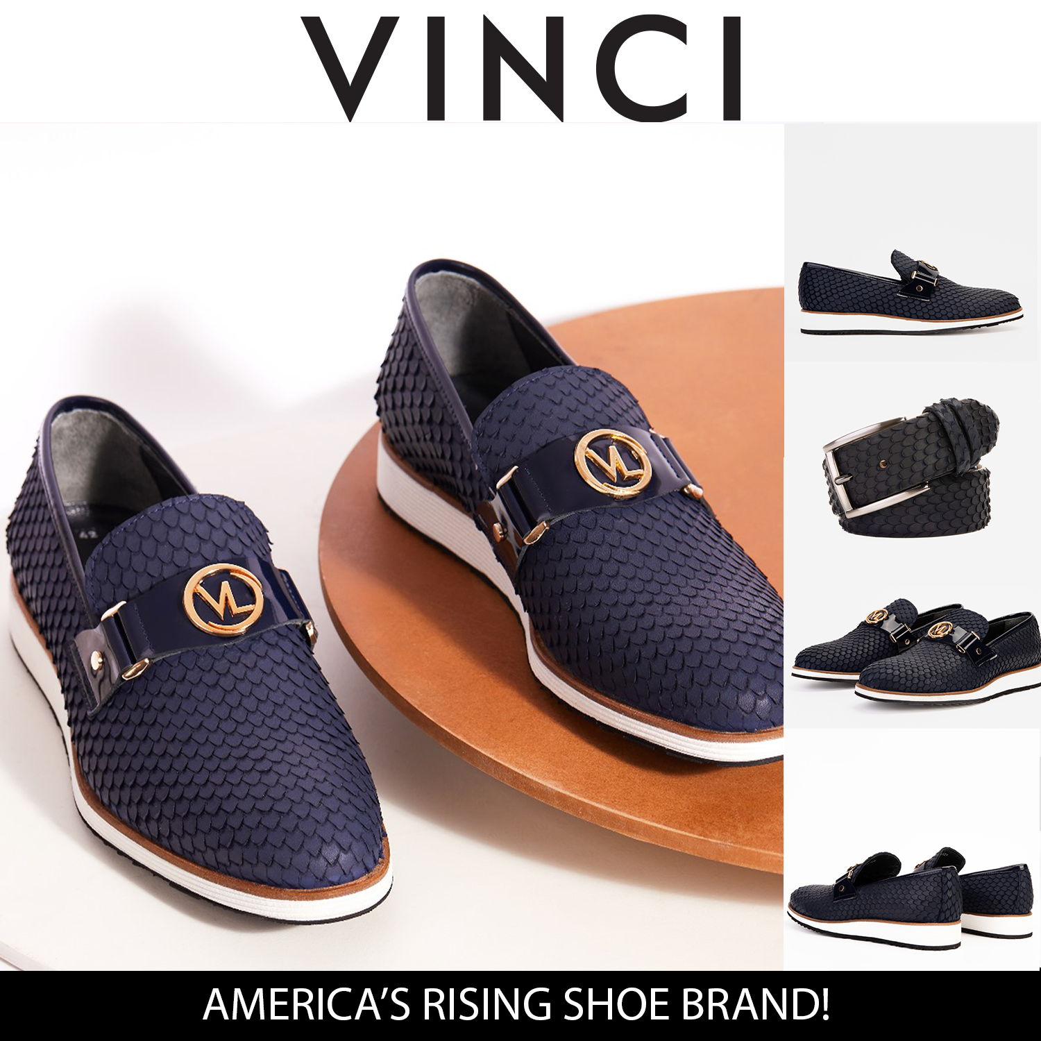 The Legacy Navy Blue Leather Casual Loafer Shoe For Sale