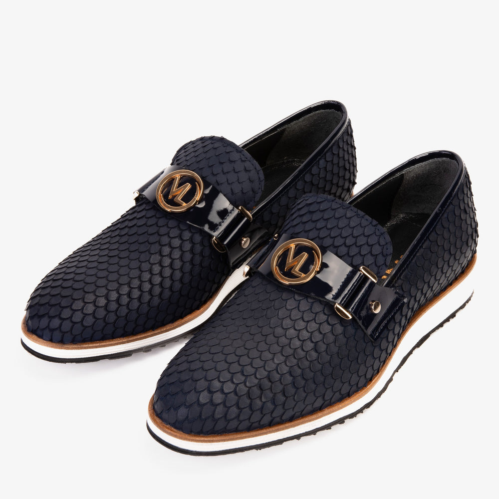 The Legacy Navy Blue Leather Casual Loafer Shoe For Sale