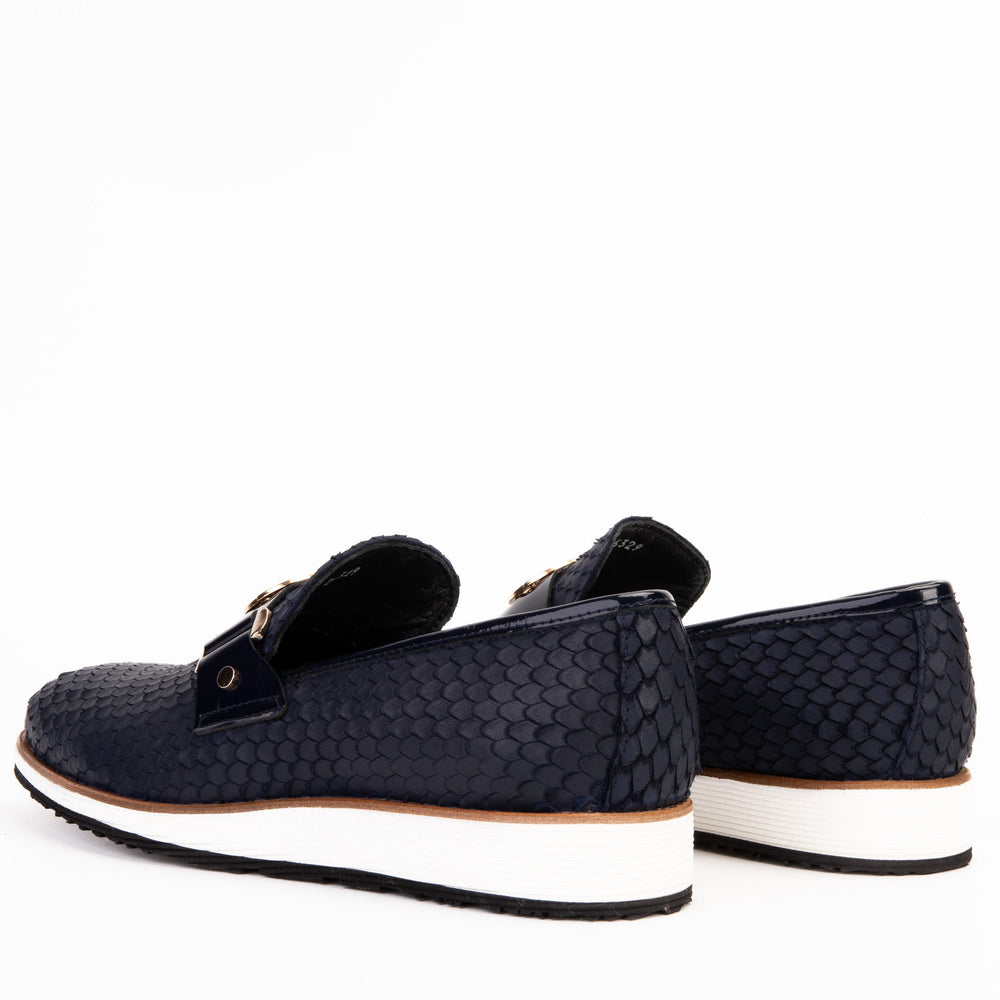 The Legacy Navy Blue Leather Casual Loafer Shoe For Sale