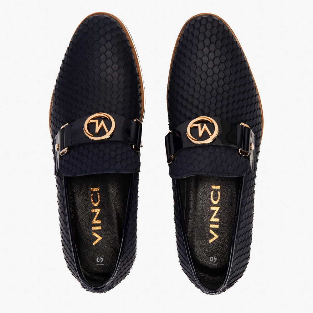 The Legacy Navy Blue Leather Casual Loafer Shoe For Sale