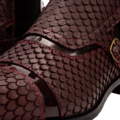 The Orion Burgundy Snakeskin Pattern Leather Double Monk Strap Boot Exclusive Style