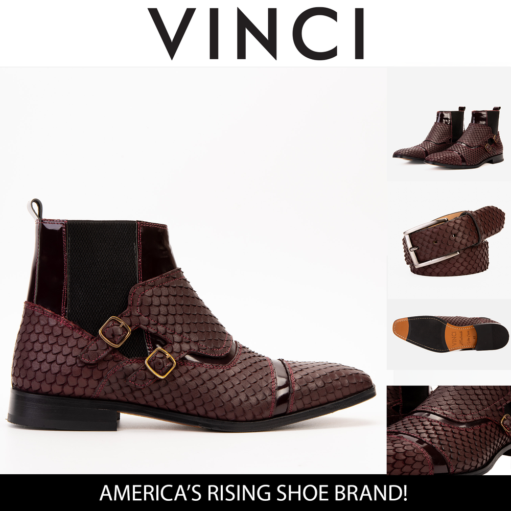 The Orion Burgundy Snakeskin Pattern Leather Double Monk Strap Boot Exclusive Style