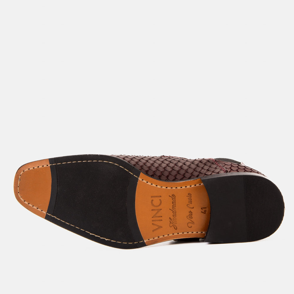 The Orion Burgundy Snakeskin Pattern Leather Double Monk Strap Boot Exclusive Style