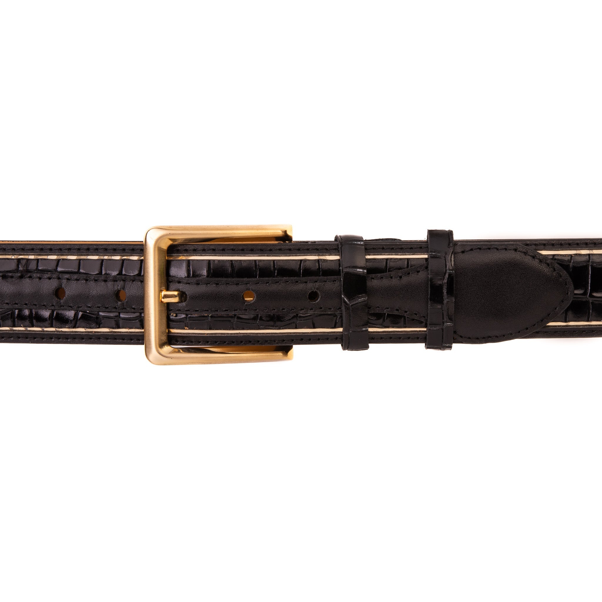 The Bellagio Black Gold Leather Belt For Sale