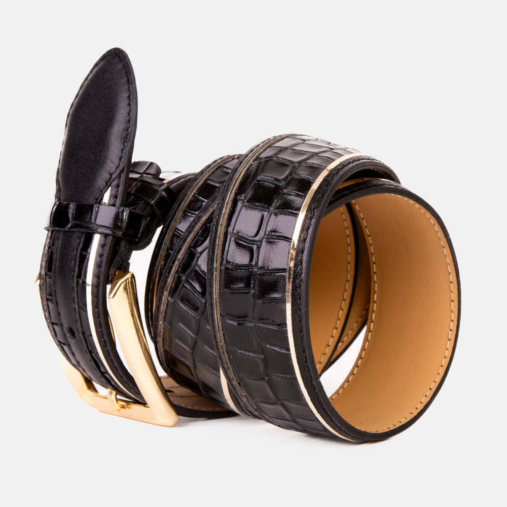 The Bellagio Black Gold Leather Belt For Sale