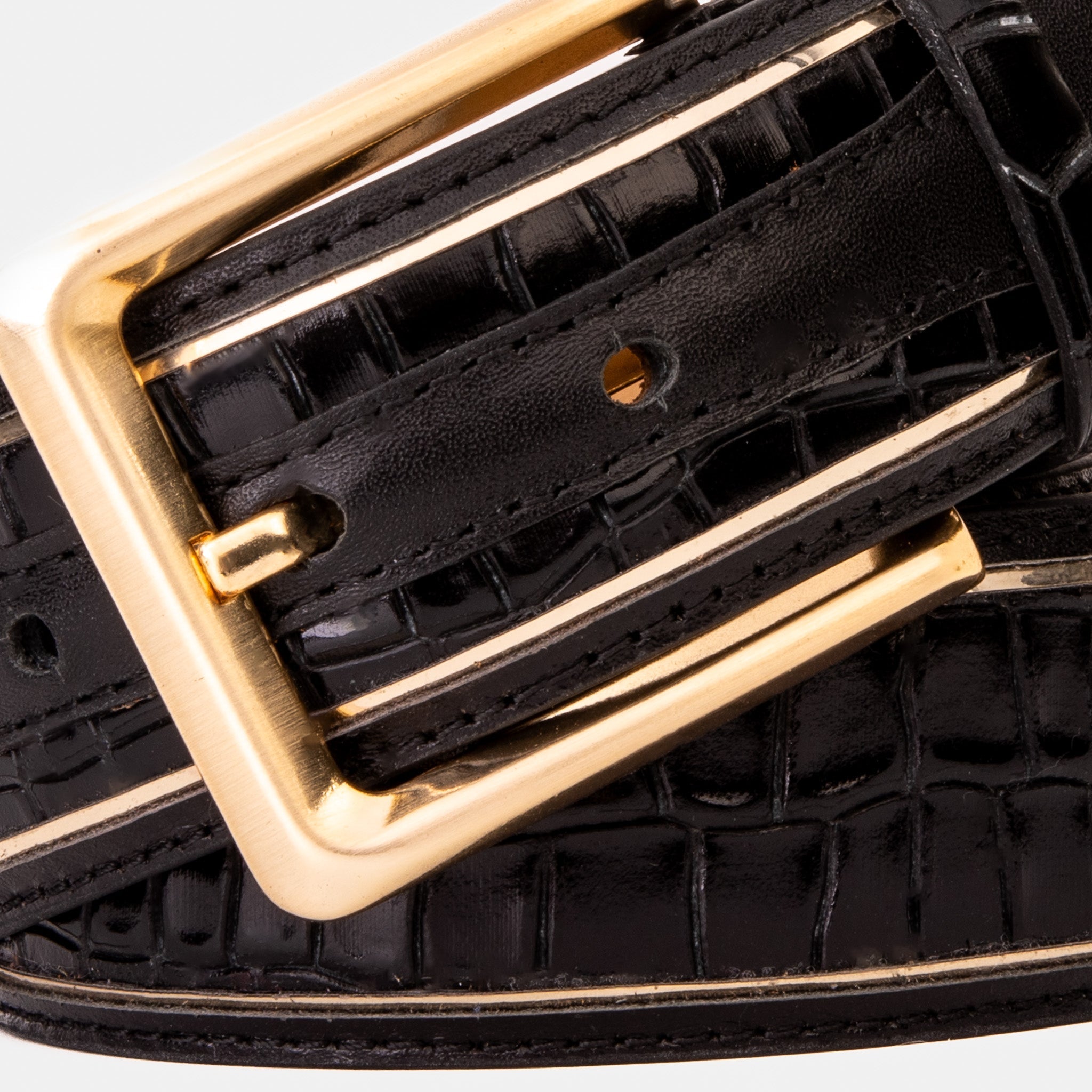 The Bellagio Black Gold Leather Belt For Sale