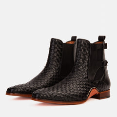 The Rolls Boot Woven Black Leather Double Monk Strap Handmade Shoe Universal Fit
