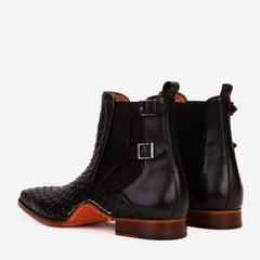 The Rolls Boot Woven Black Leather Double Monk Strap Handmade Shoe Universal Fit