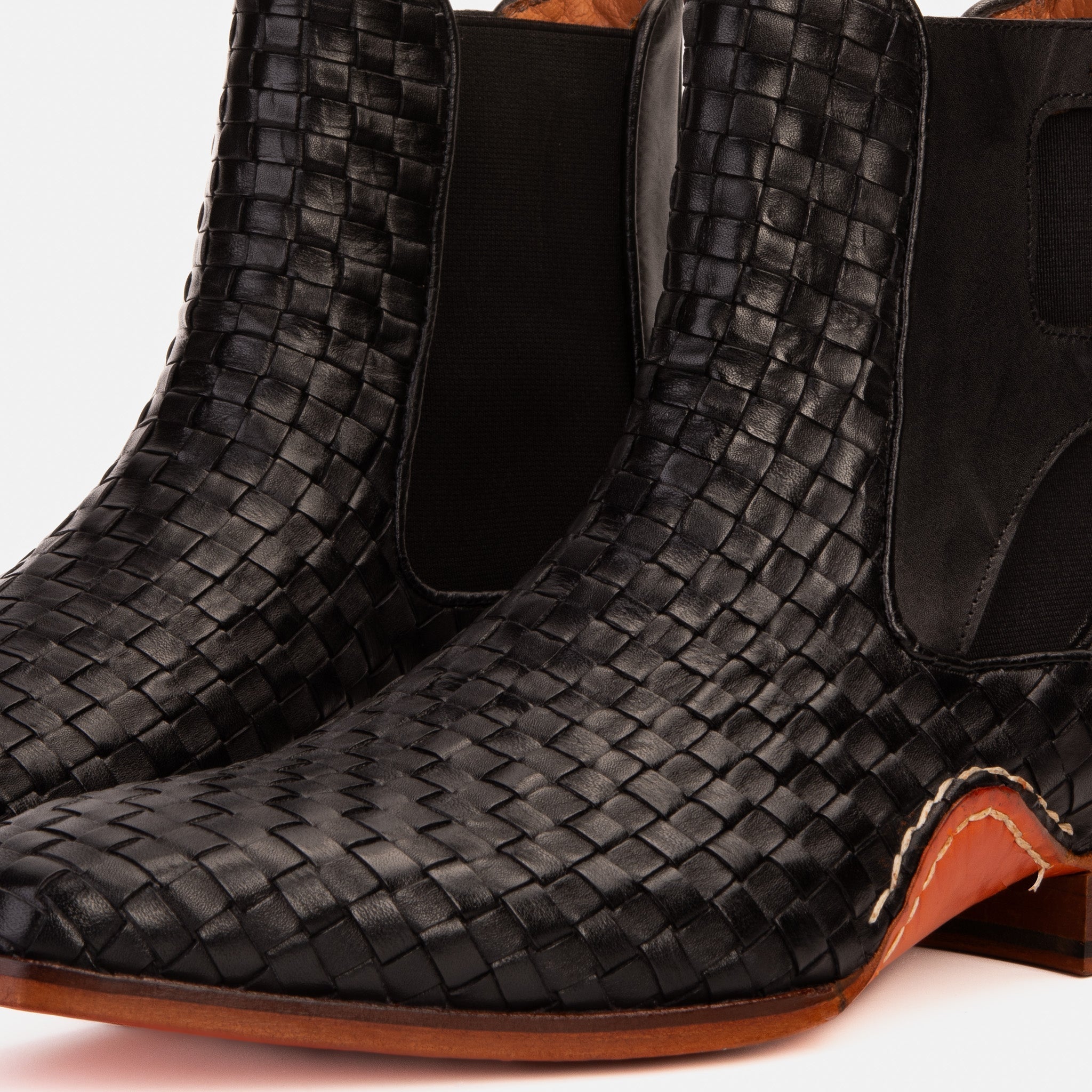 The Rolls Boot Woven Black Leather Double Monk Strap Handmade Shoe Universal Fit