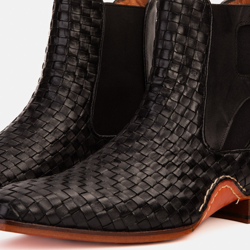 The Rolls Boot Woven Black Leather Double Monk Strap Handmade Shoe Universal Fit