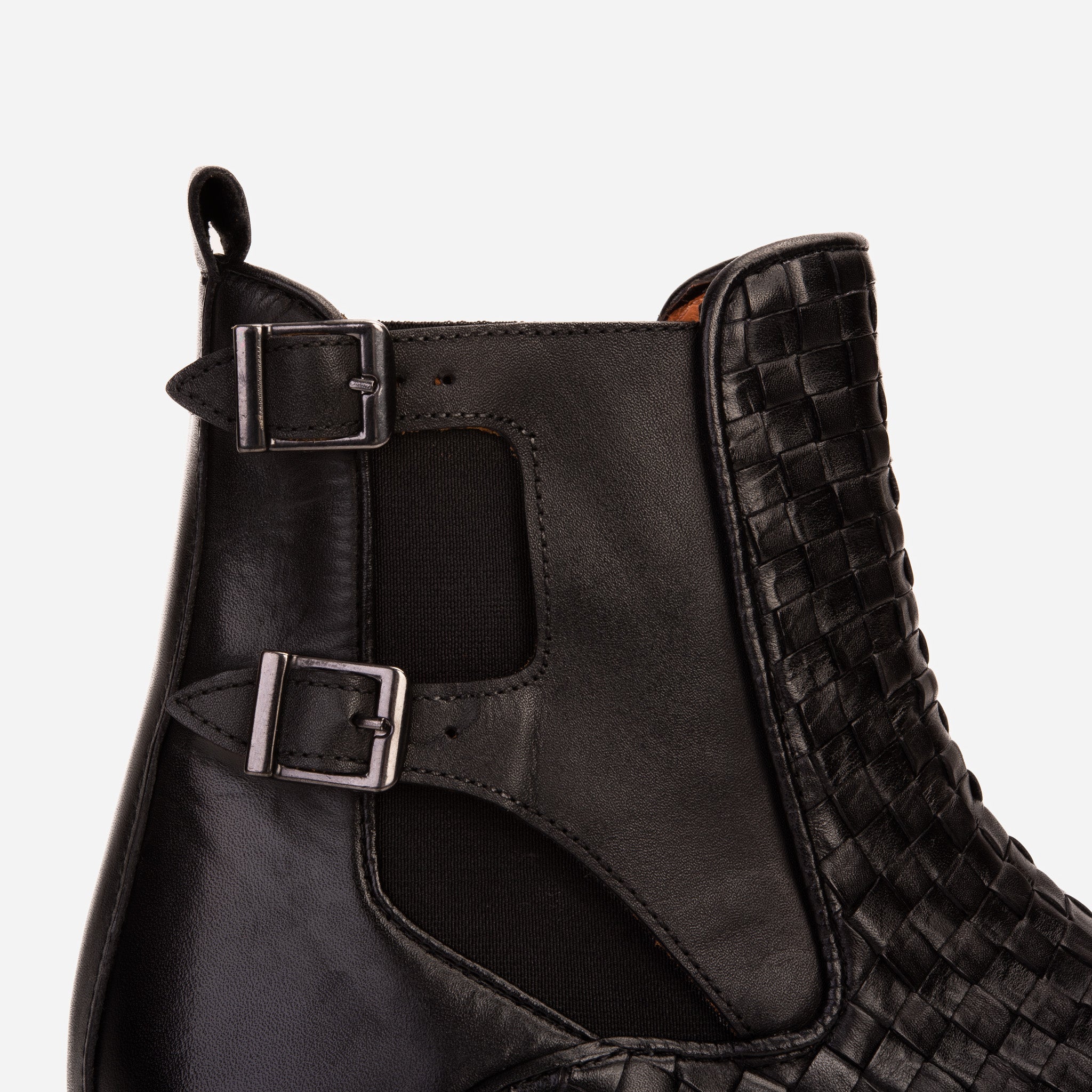 The Rolls Boot Woven Black Leather Double Monk Strap Handmade Shoe Universal Fit