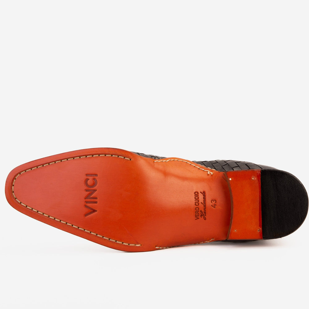 The Rolls Boot Woven Black Leather Double Monk Strap Handmade Shoe Universal Fit