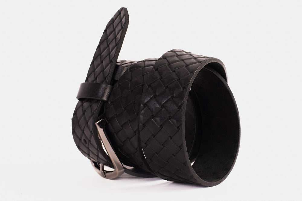 The Turan Black Woven Leather Belt Fine Craftsmanship