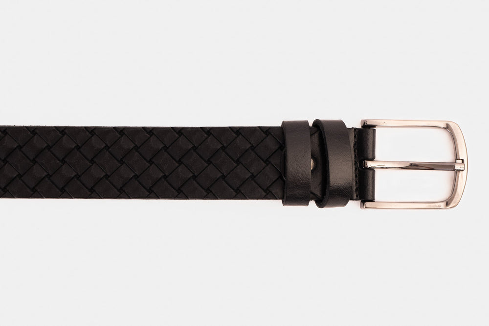 The Turan Black Woven Leather Belt Fine Craftsmanship