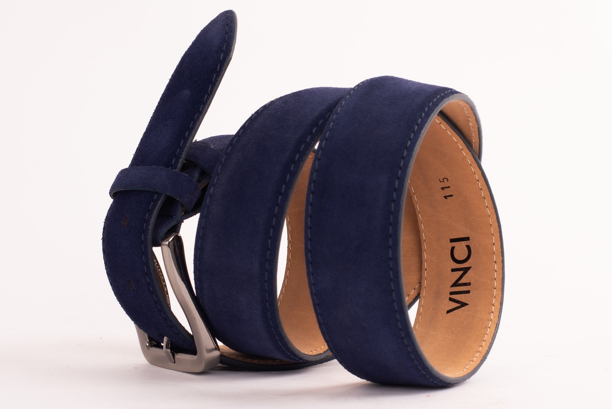 The Bari Navy Suede Leather Belt Universal Fit