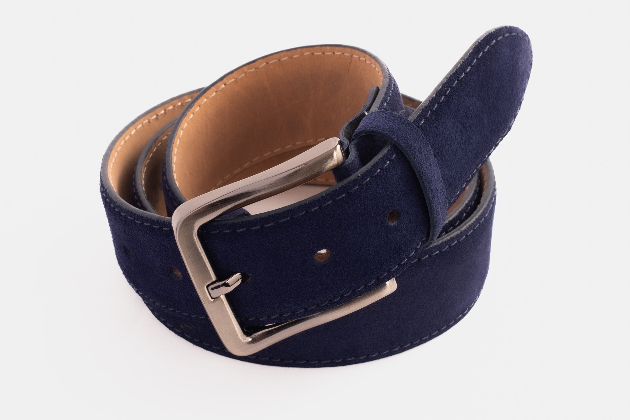The Bari Navy Suede Leather Belt Universal Fit