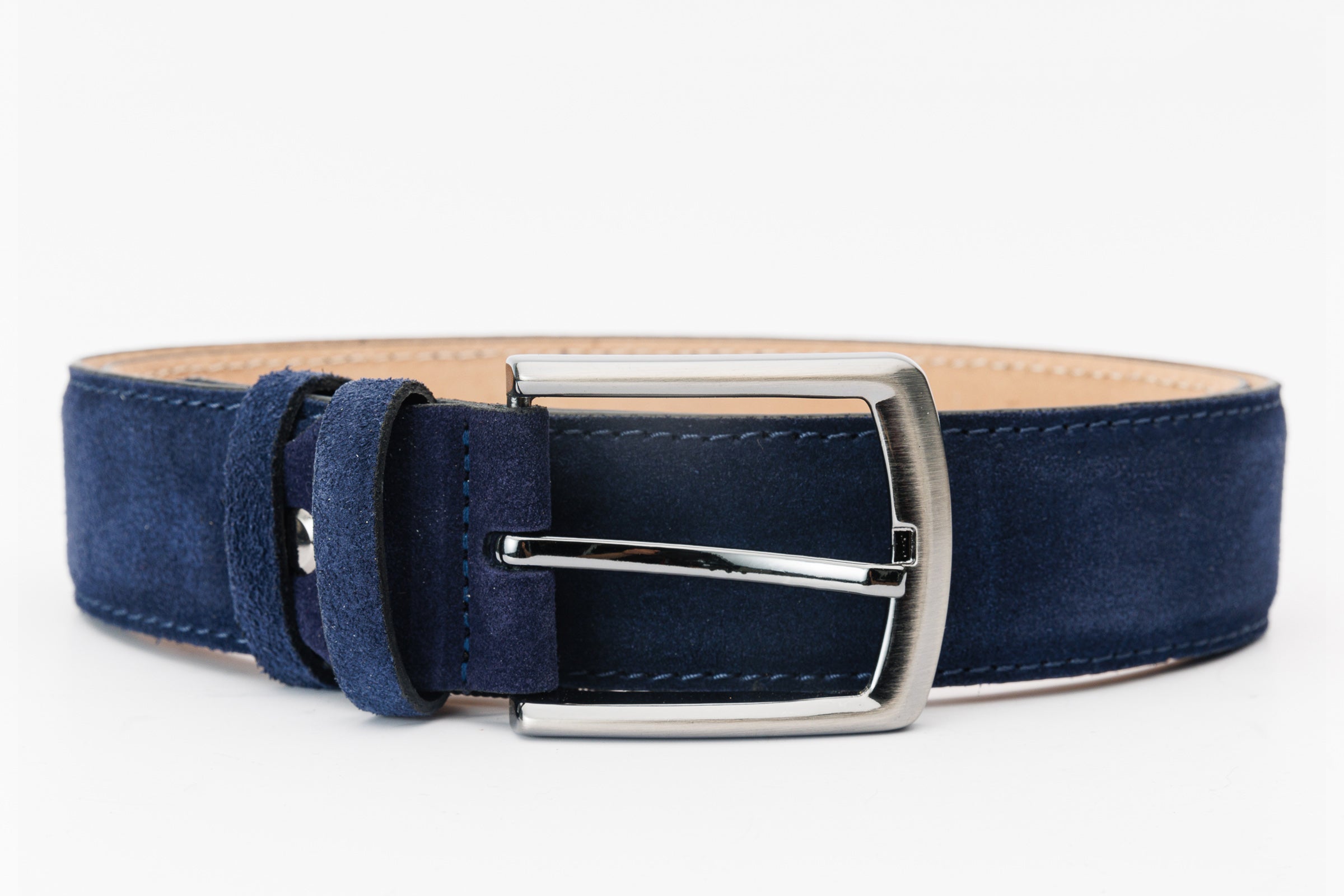 The Bari Navy Suede Leather Belt Universal Fit