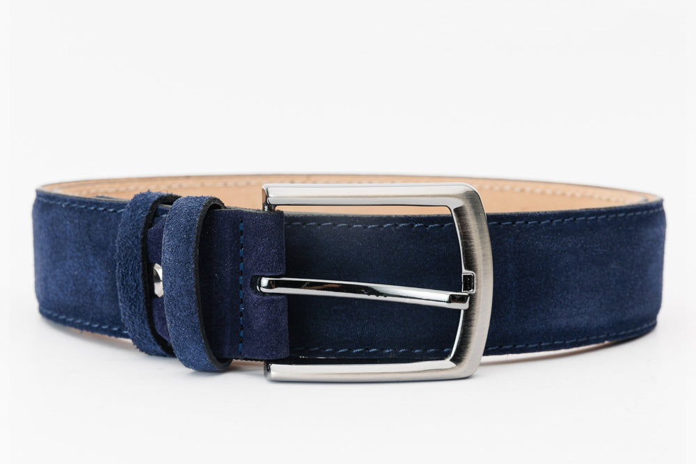 The Bari Navy Suede Leather Belt Universal Fit