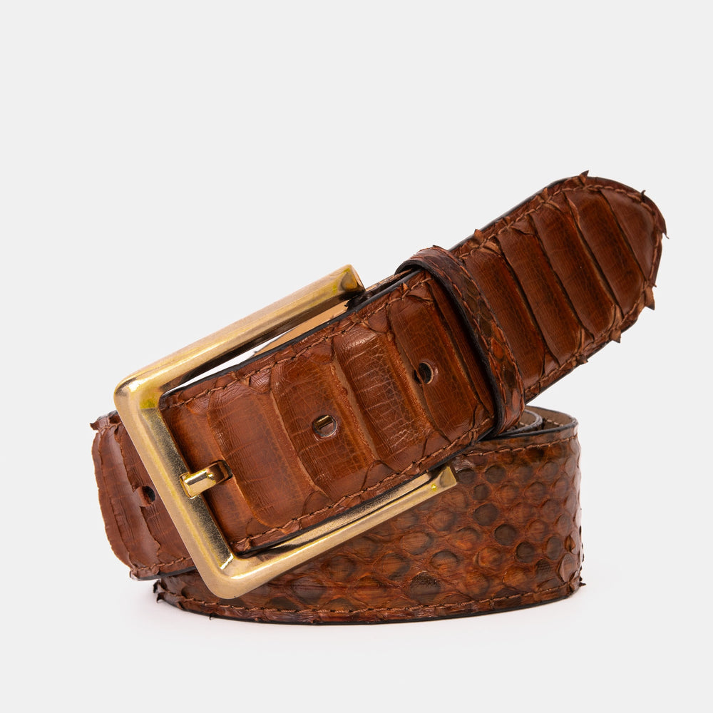 The Boss Tan Pythn Snk Leather Belt On Sale