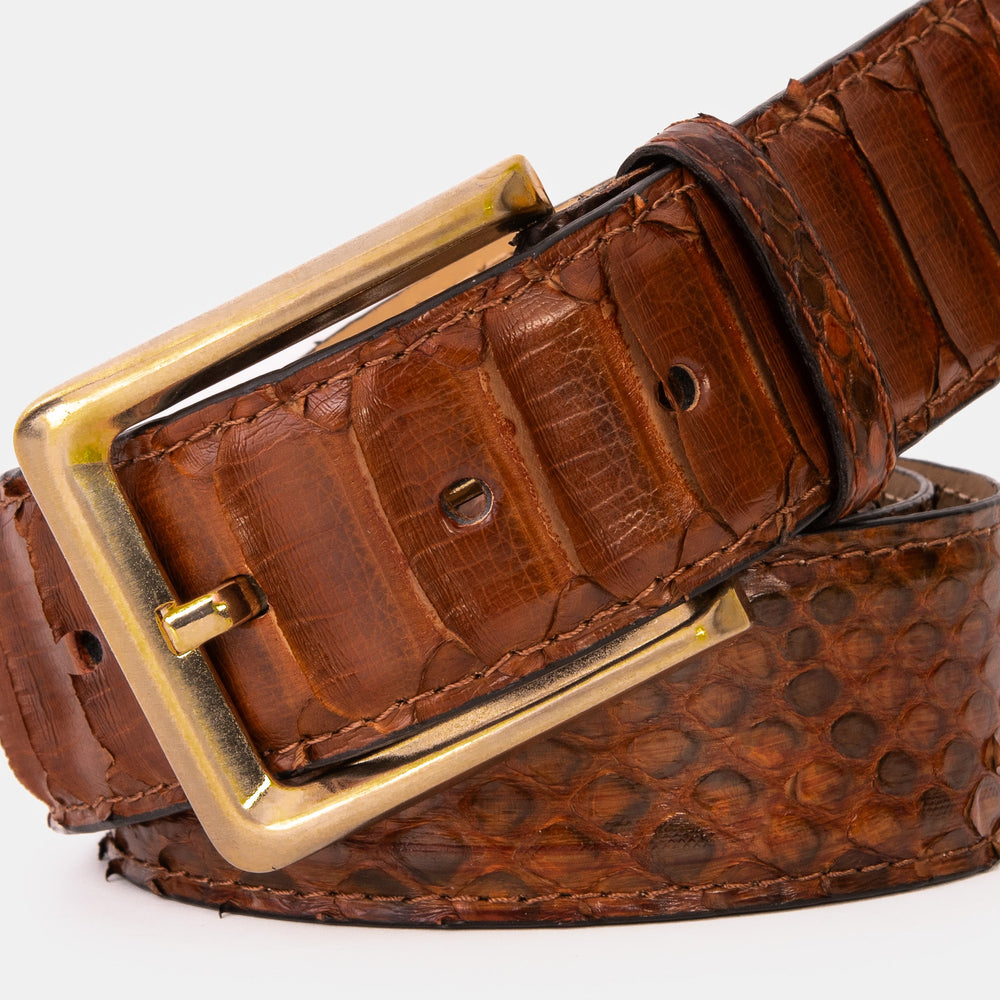 The Boss Tan Pythn Snk Leather Belt On Sale
