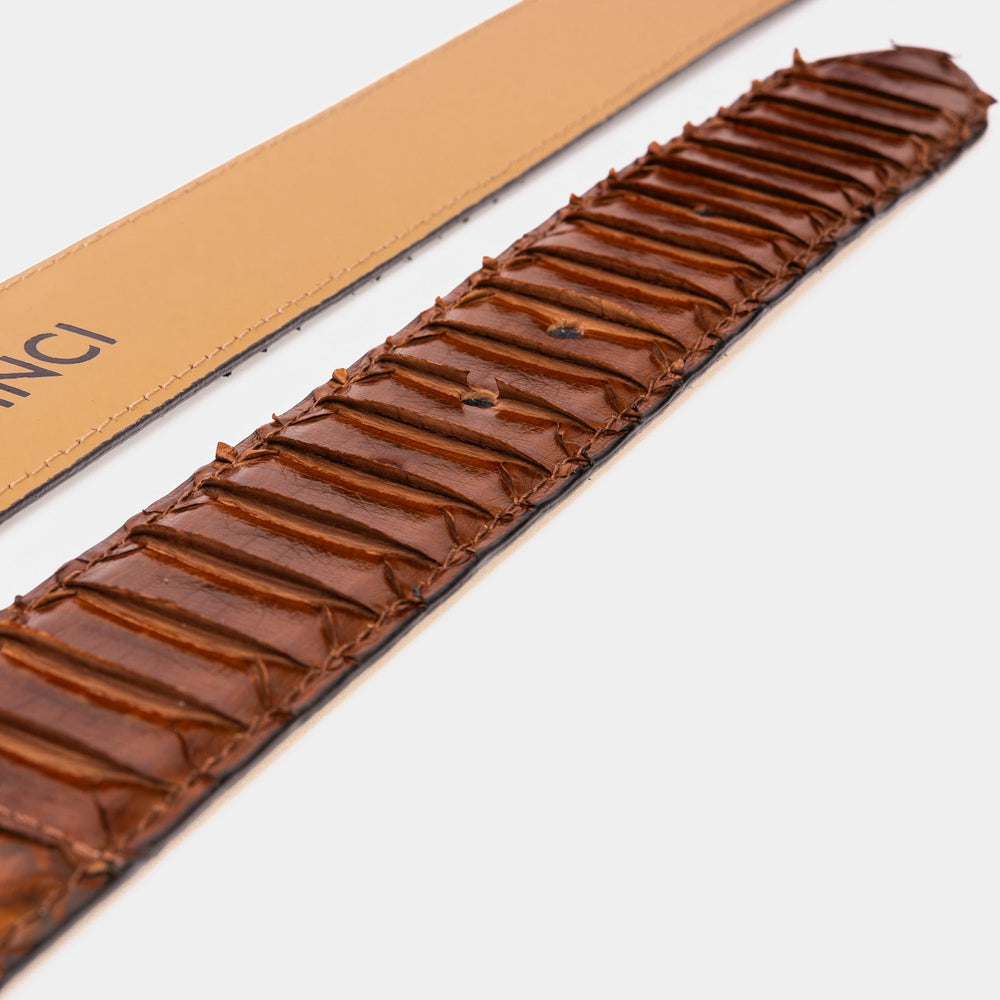 The Boss Tan Pythn Snk Leather Belt On Sale