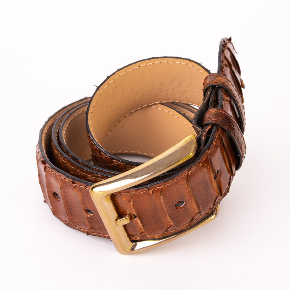 The Boss Tan Pythn Snk Leather Belt On Sale