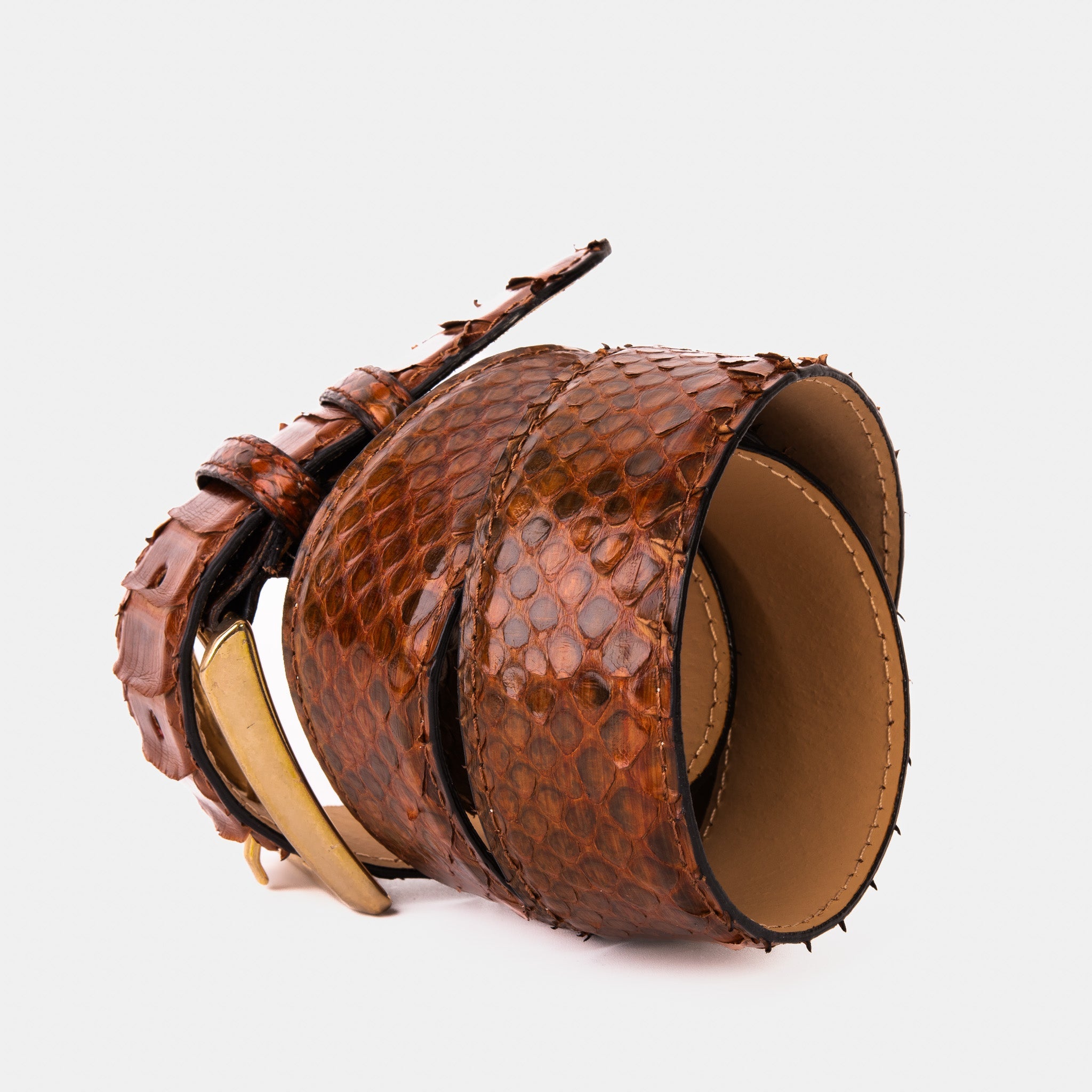 The Boss Tan Pythn Snk Leather Belt On Sale