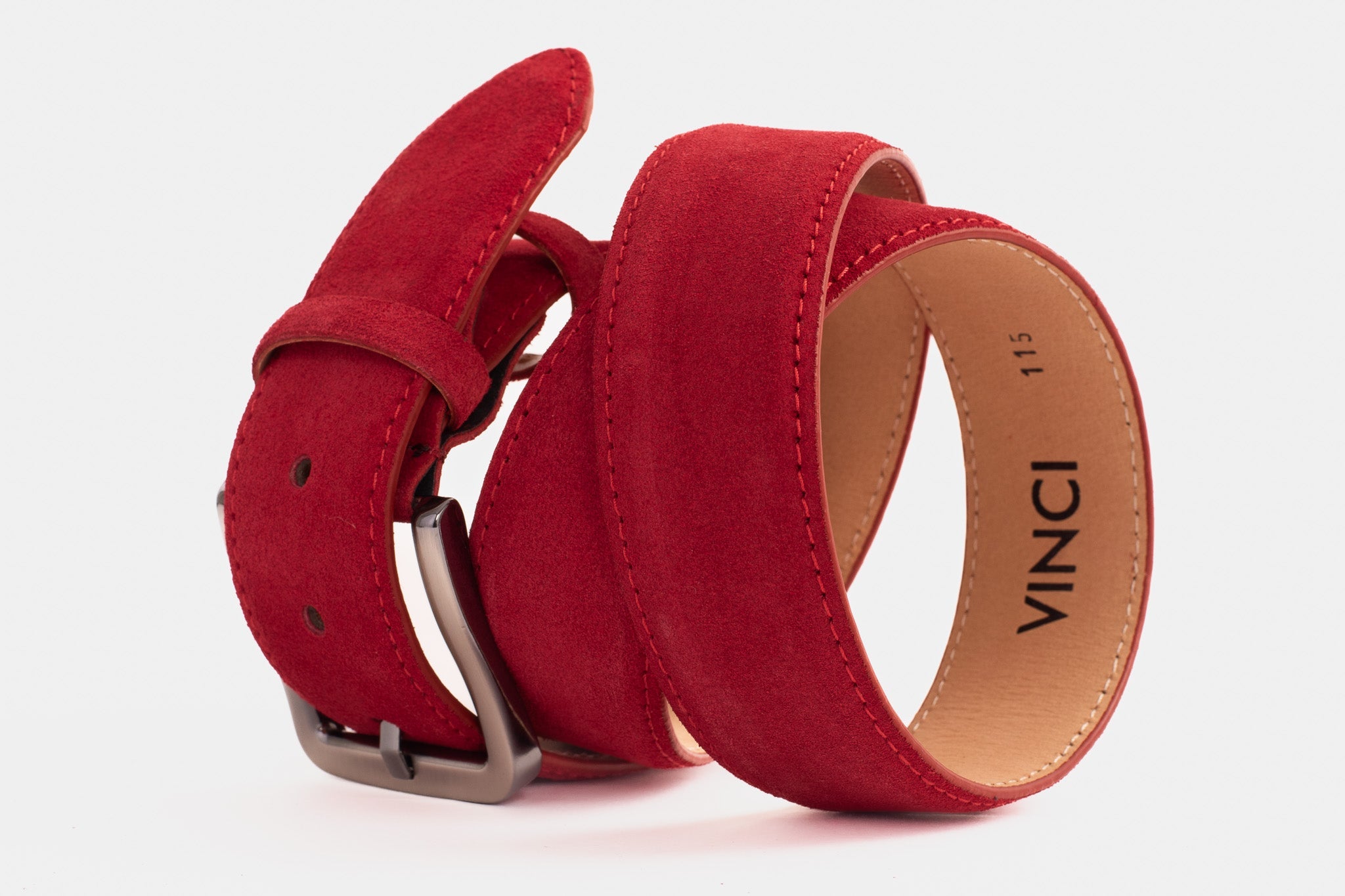 The Bari Red Suede Leather Belt For Sale