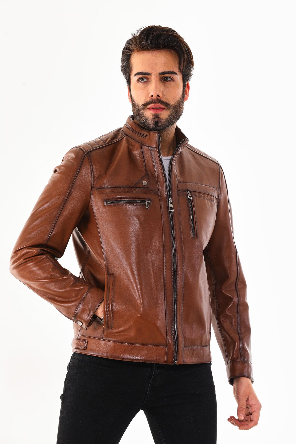 The Rossi Cognac Brown Leather Jacket All New
