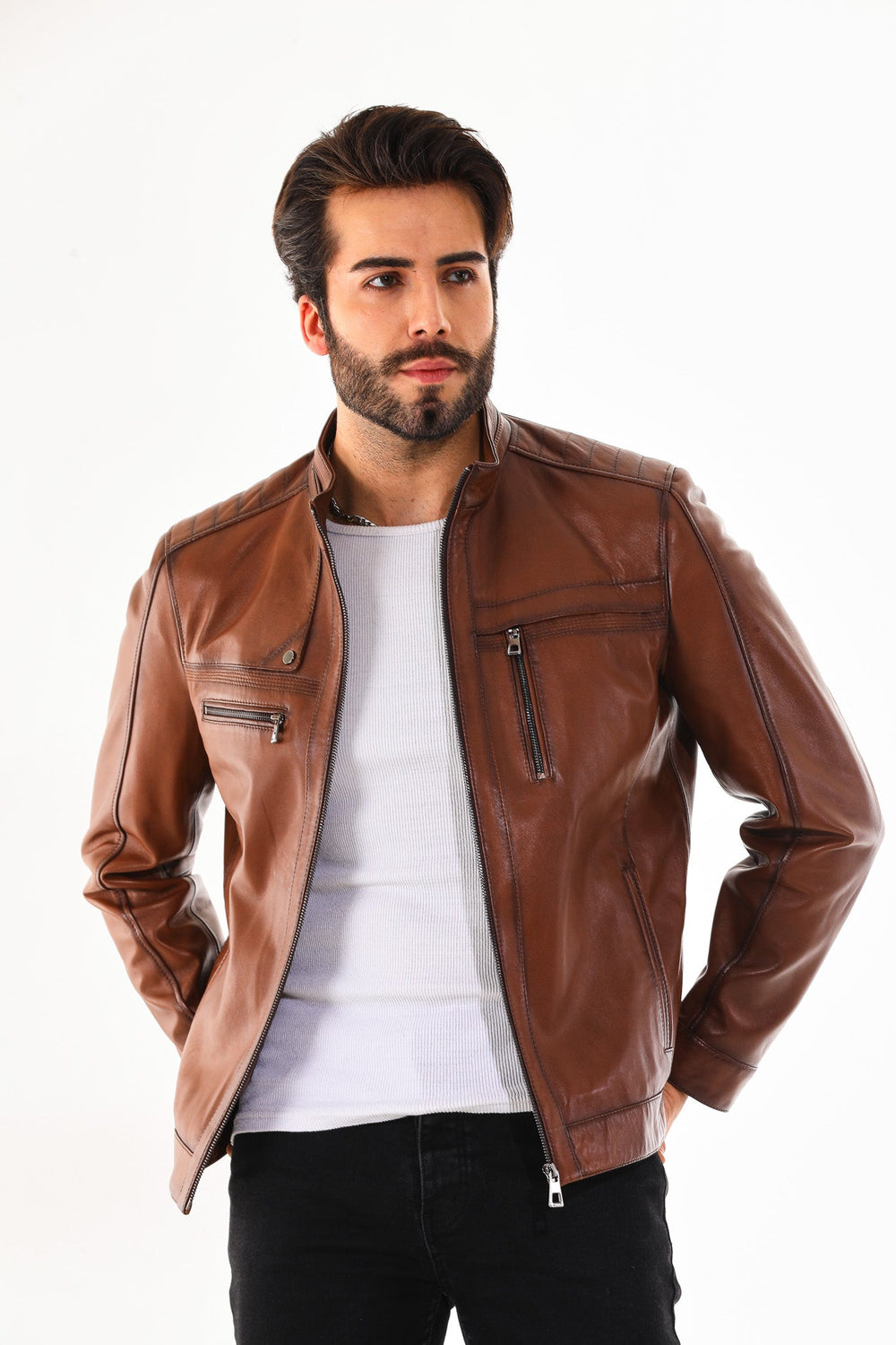 The Rossi Cognac Brown Leather Jacket All New