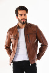 The Rossi Cognac Brown Leather Jacket All New