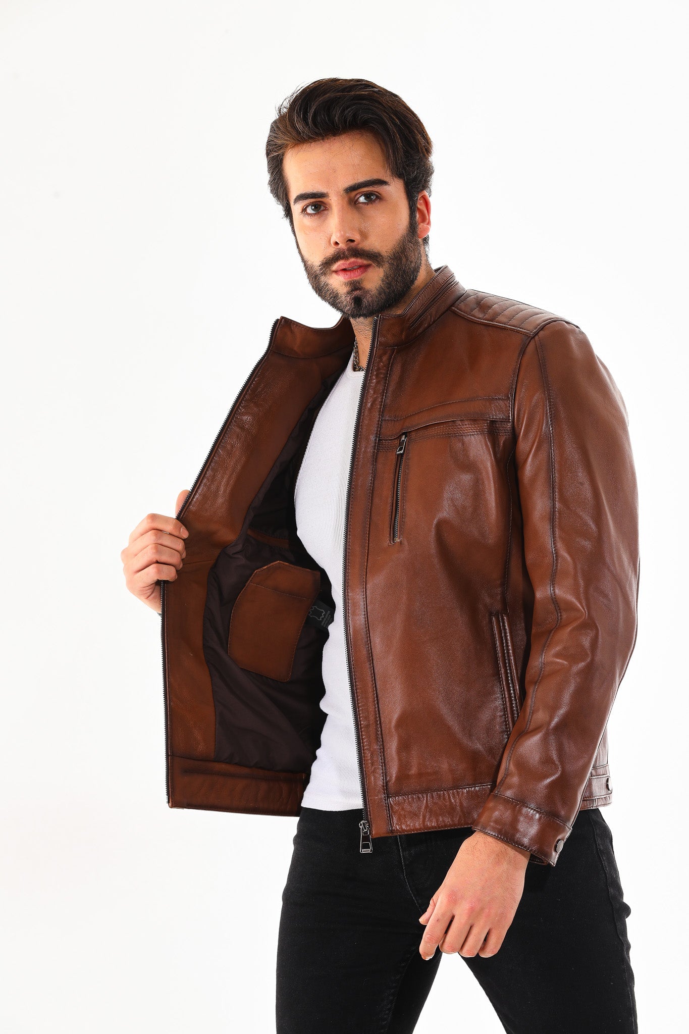The Rossi Cognac Brown Leather Jacket All New