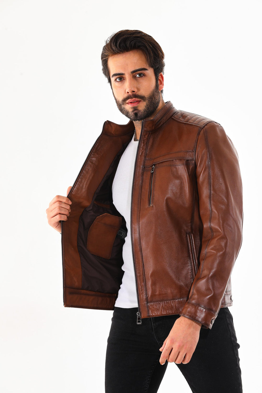 The Rossi Cognac Brown Leather Jacket All New